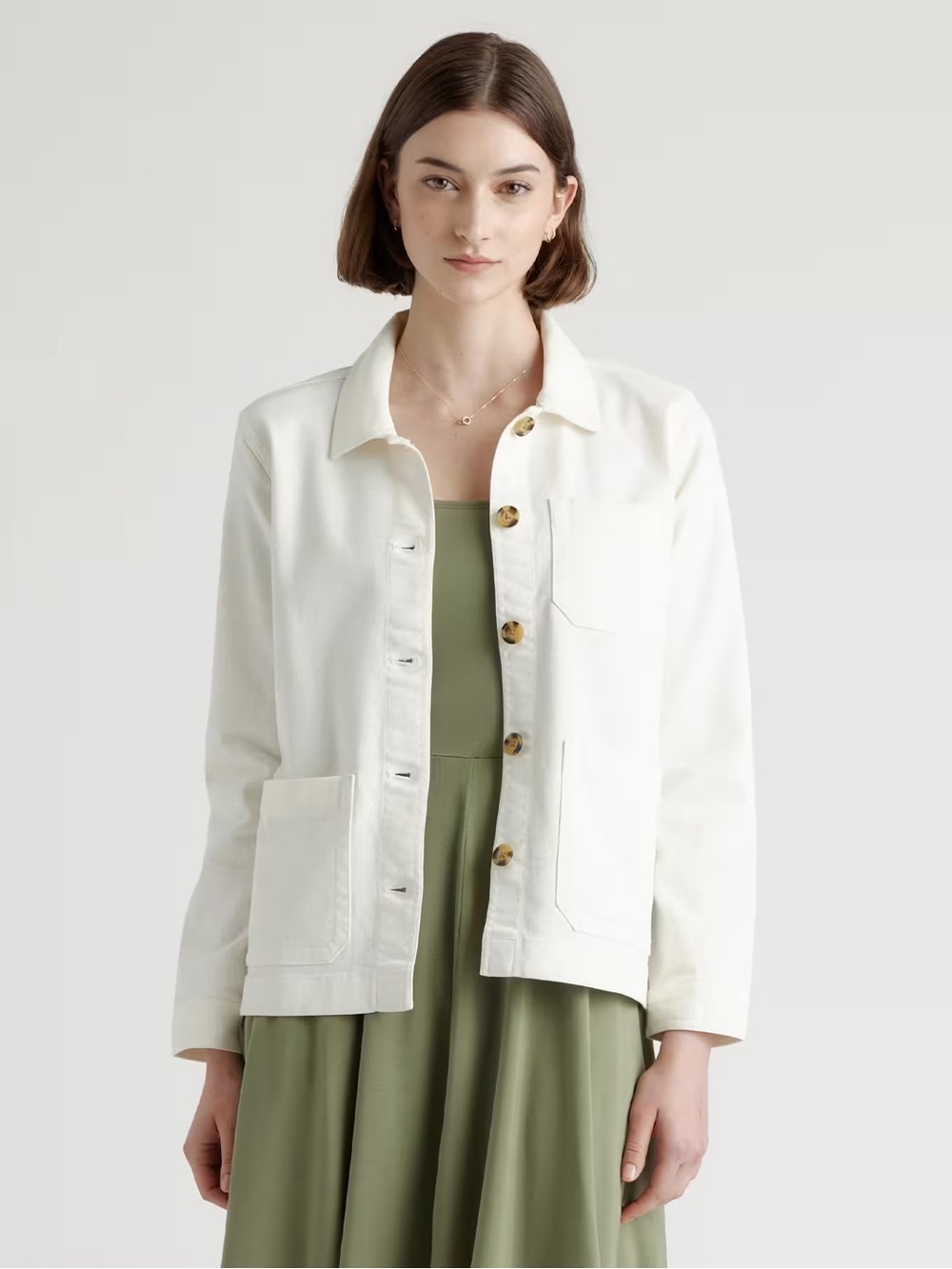 Quince Organic Comfort Stretch Chore Jacket, Ivory, Size Large, Like New